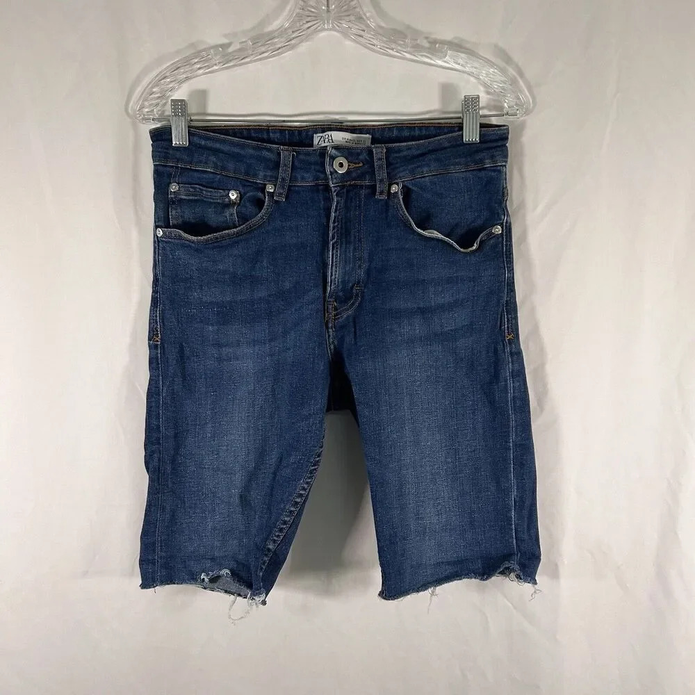 Zara Man Cut Off Shorts Men's 31 Dark Wash Denim High Rise Button Zip